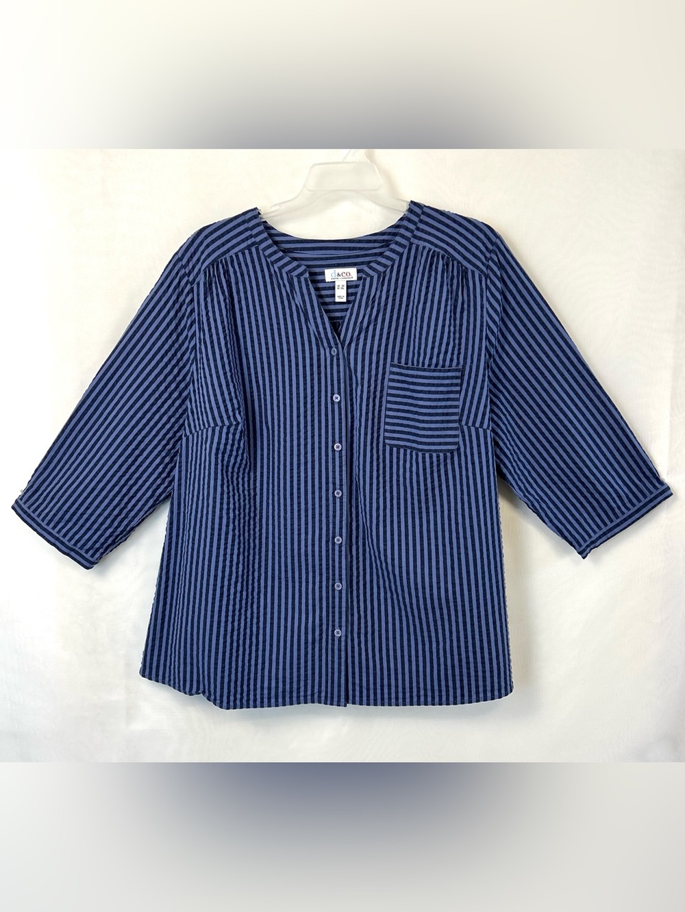 Denim & Co Women’s Blue Stripe 3/4 Sleeve Casual Top 3XL